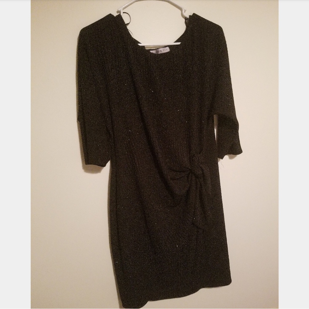 Midi sparkly black long-sleeve dress